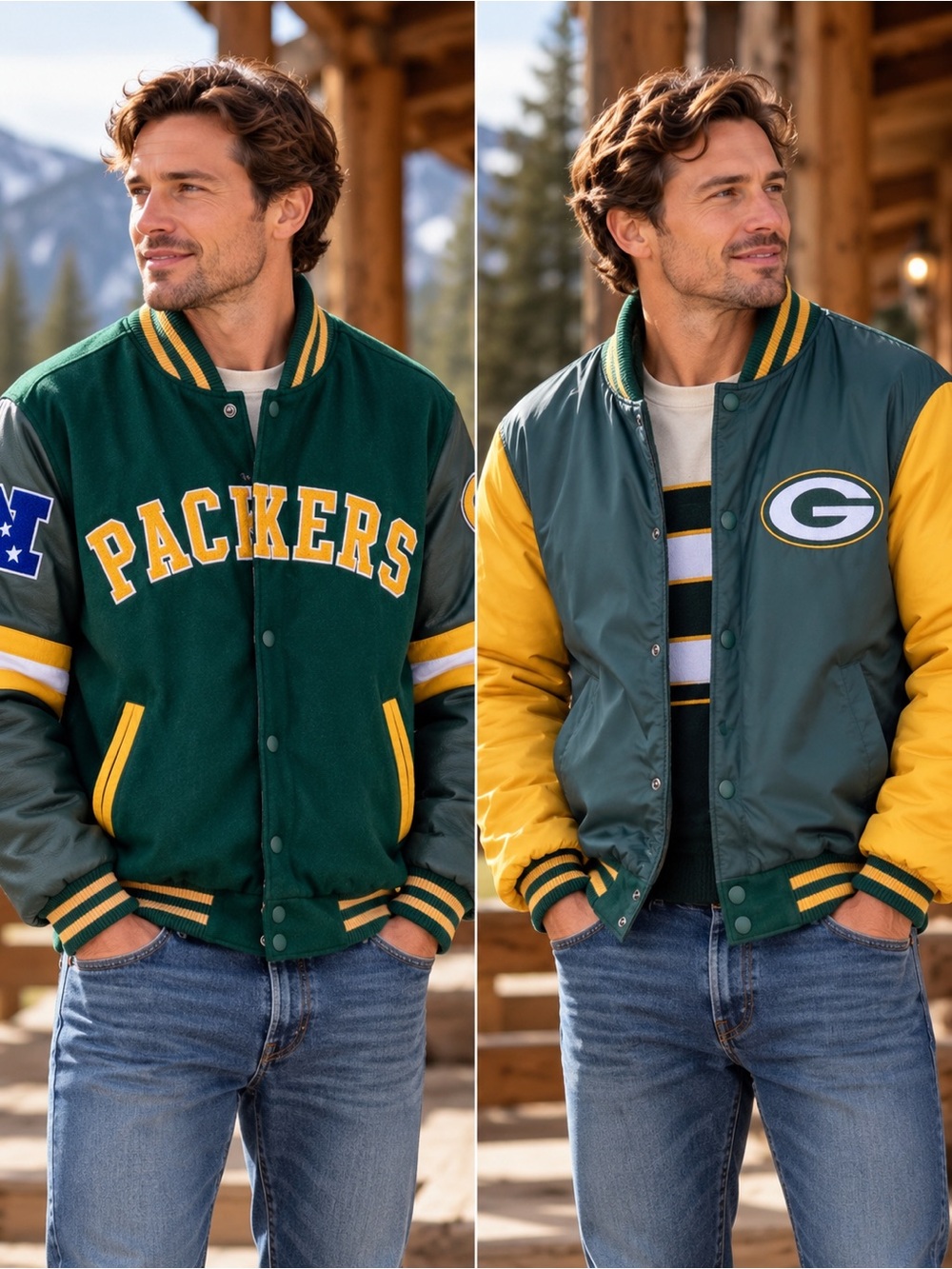 NFL Green Bay Packers Reversible Wool Leather Varsity Bomber Jacket SIZE MEDIUM